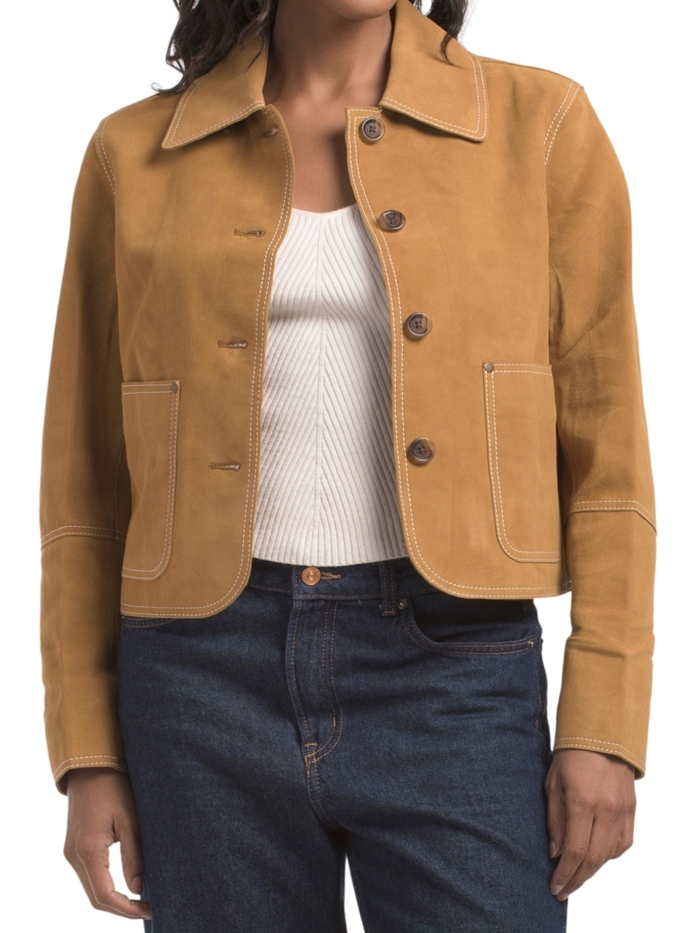 ELIE TAHARI Suede Jacket With Contrast Stitching Size M NWT